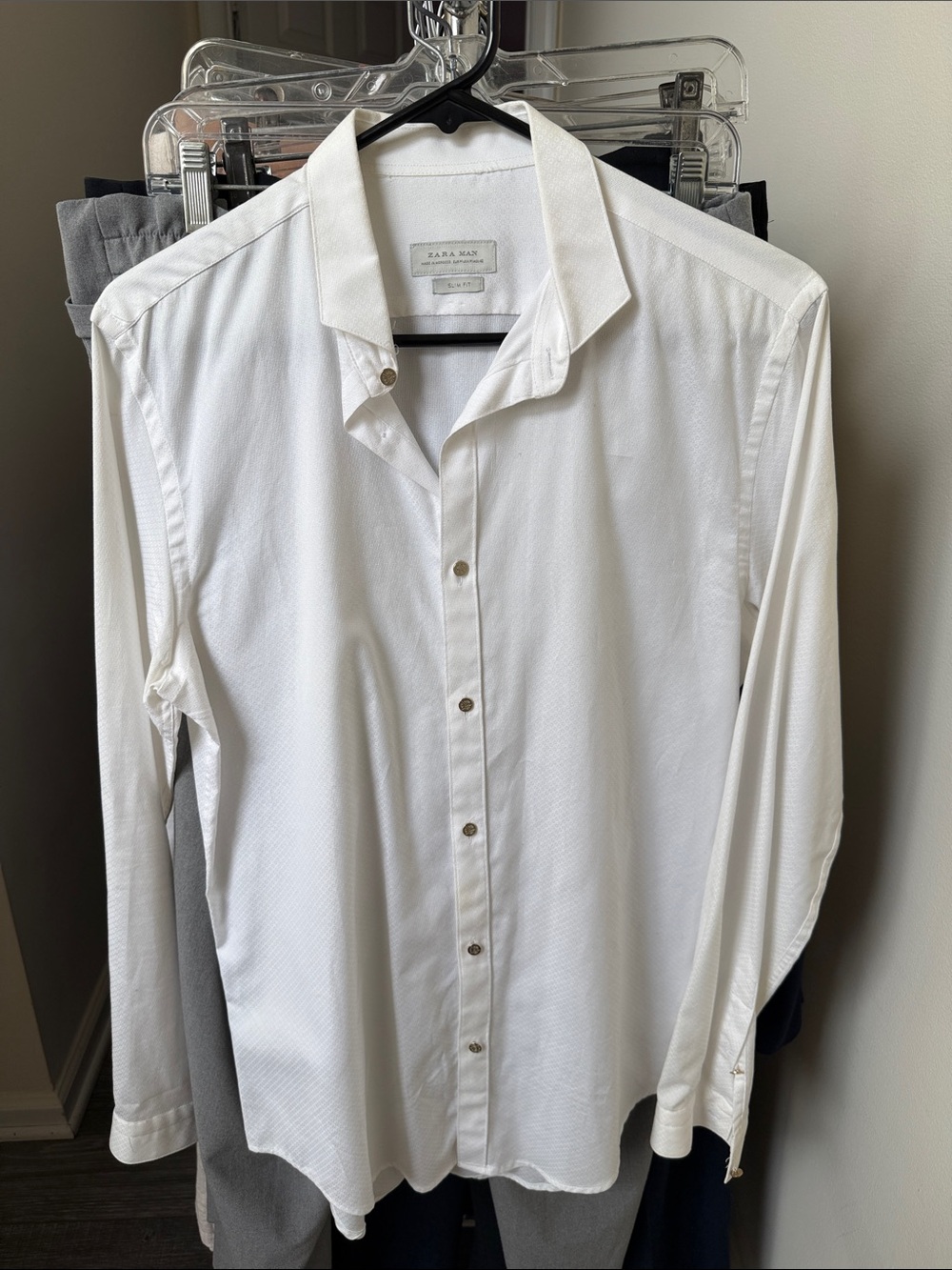 Zara Men's White Textured Dress Shirt